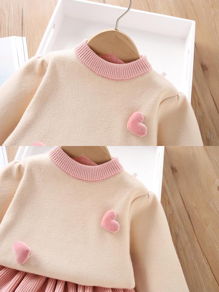 Stickad barntröja Moderiktiga och söta babykläder Höst Varm babyuppsättning Barnkläder 2 st