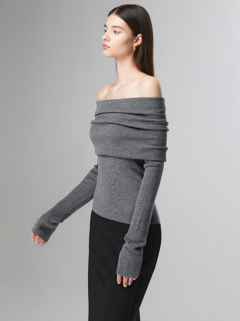 Women's Slim Fit One-Shoulder Knit Top: Early Autumn High-End Sweater Layer