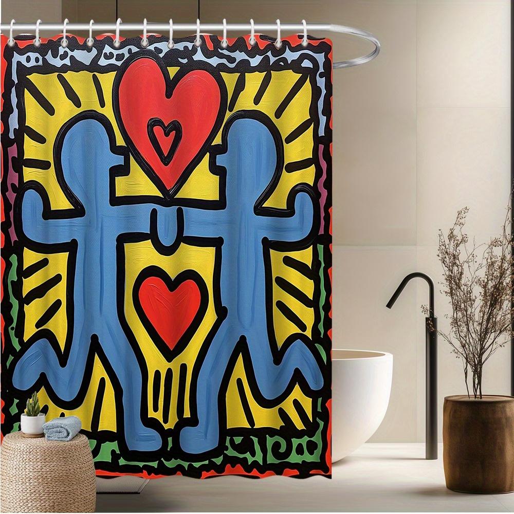 

Colorful Heart & Figures Waterproof Shower Curtain - Vibrant Pop Art Design For A Playful Bathroom Décor Experience W90XH180cm