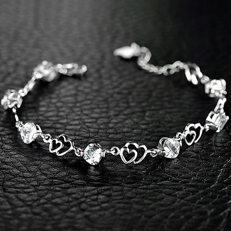 

925 Silver Bracelets 5A Zircon Heart for Women Simple Wedding Jewelry Engagement Charm Accessories Fashion Gifts Party белый