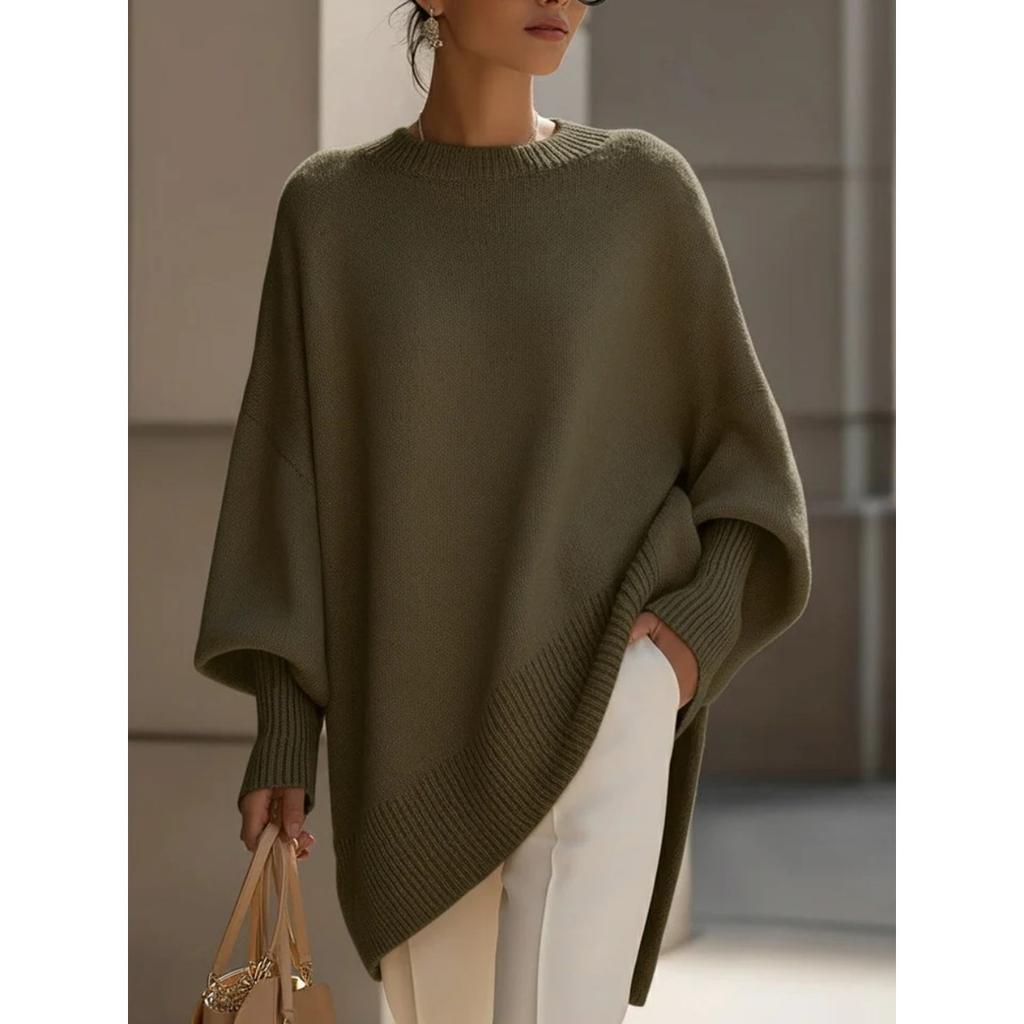 Women's Crew Neck Long Sleeve Knit Top Loose Fit Casual Solid Thick Faux Cashmere Oversized Pullover