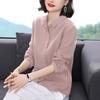 Women's Spring Casual Linen Top Collared Long Sleeve Button Up Shirt