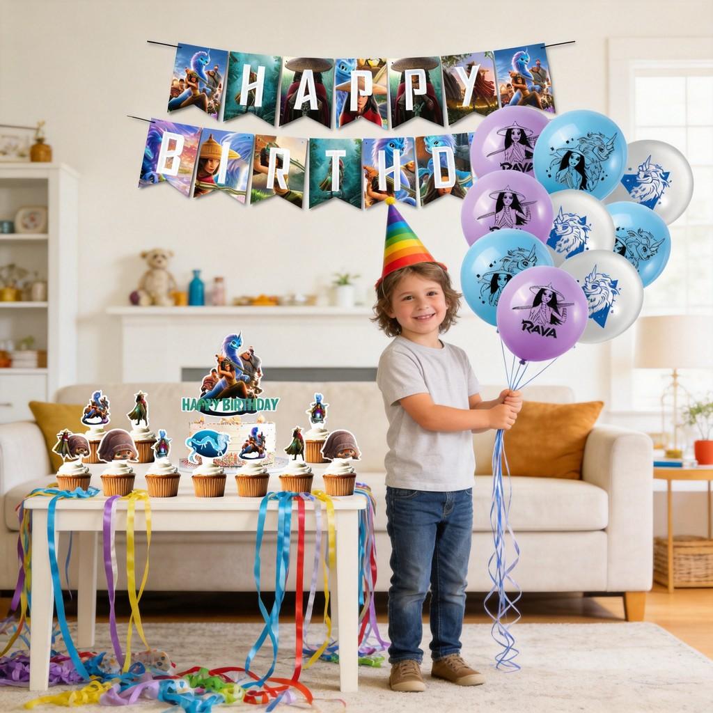 Raya And The Last Dragon Kids Party Decor Set With Balloons For Birthday Celebration