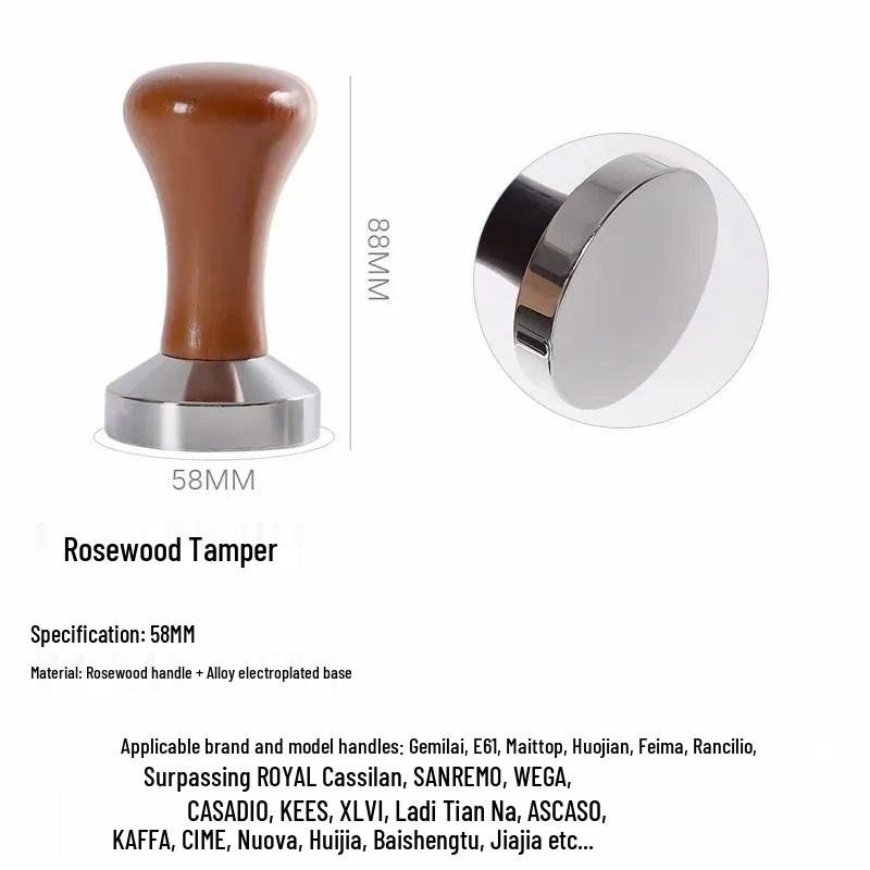 Solid Wood Coffee Tamper Set (51/53/58mm) for Italian Coffee Machines - Includes Tamper and Distribution Hammer.