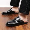 Designer Patent Leather Mens Mules Half Shoes Men Dress Causal Shoes Slides Sandals Black Slippers Breathable Flat Shoes for Men