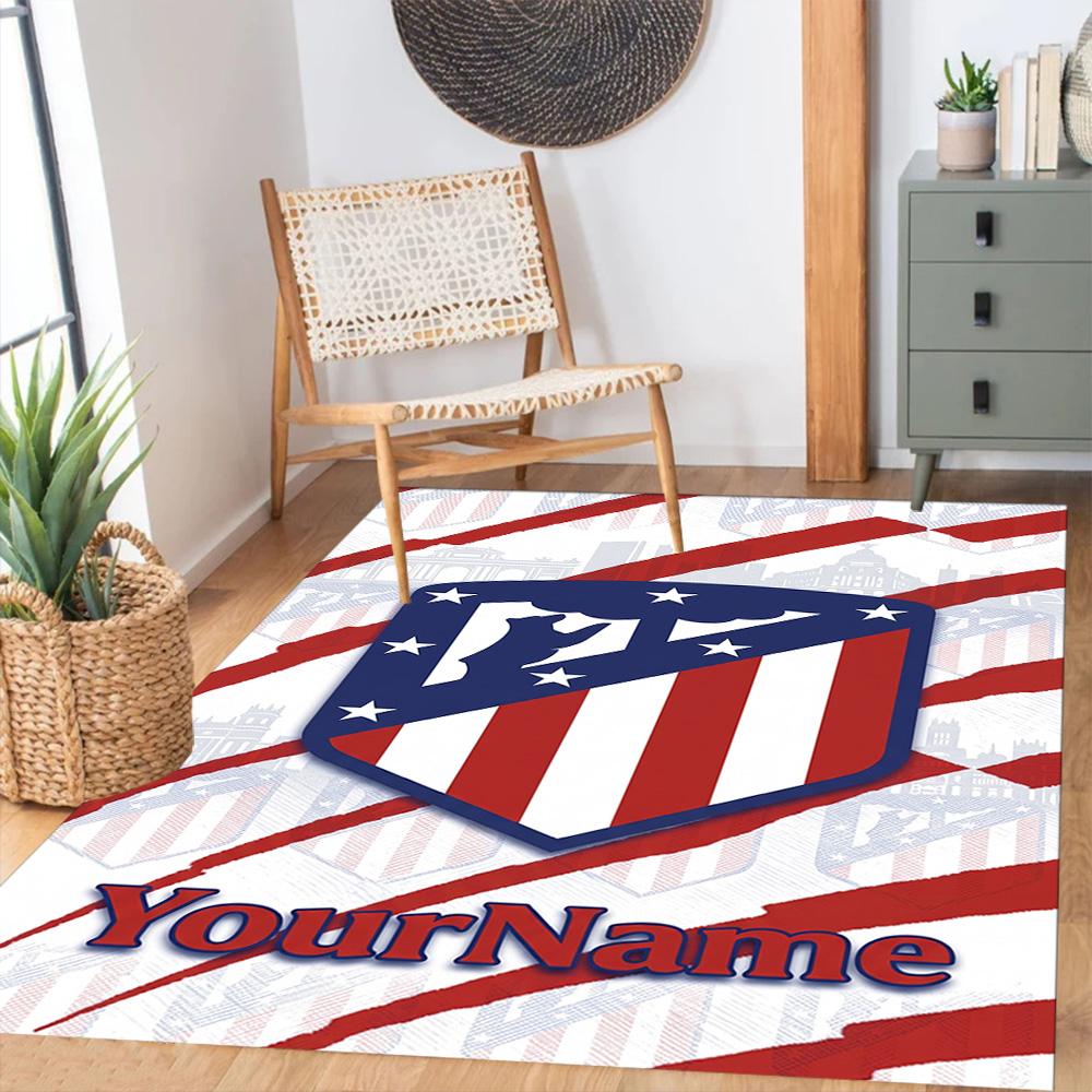 Atletico Madrid Personalized Text Floor Mat Suitable for Playrooms Foyer Game Room Dormitory Antislip Carpet Decorate Offices Birthday/Christmas Gift