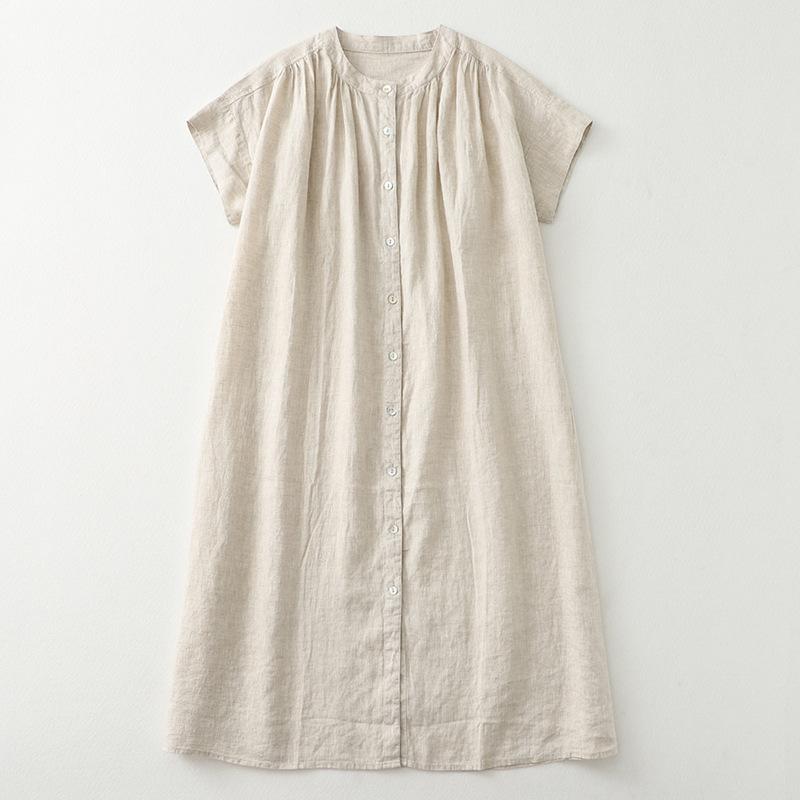 

Однотонное хлопковое платье для женщин, летнее платье миди с круглым вырезом на пуговицах и короткими рукавами, повседневное свободное дышащее легкое удобное платье для работы и отдыха 2XL