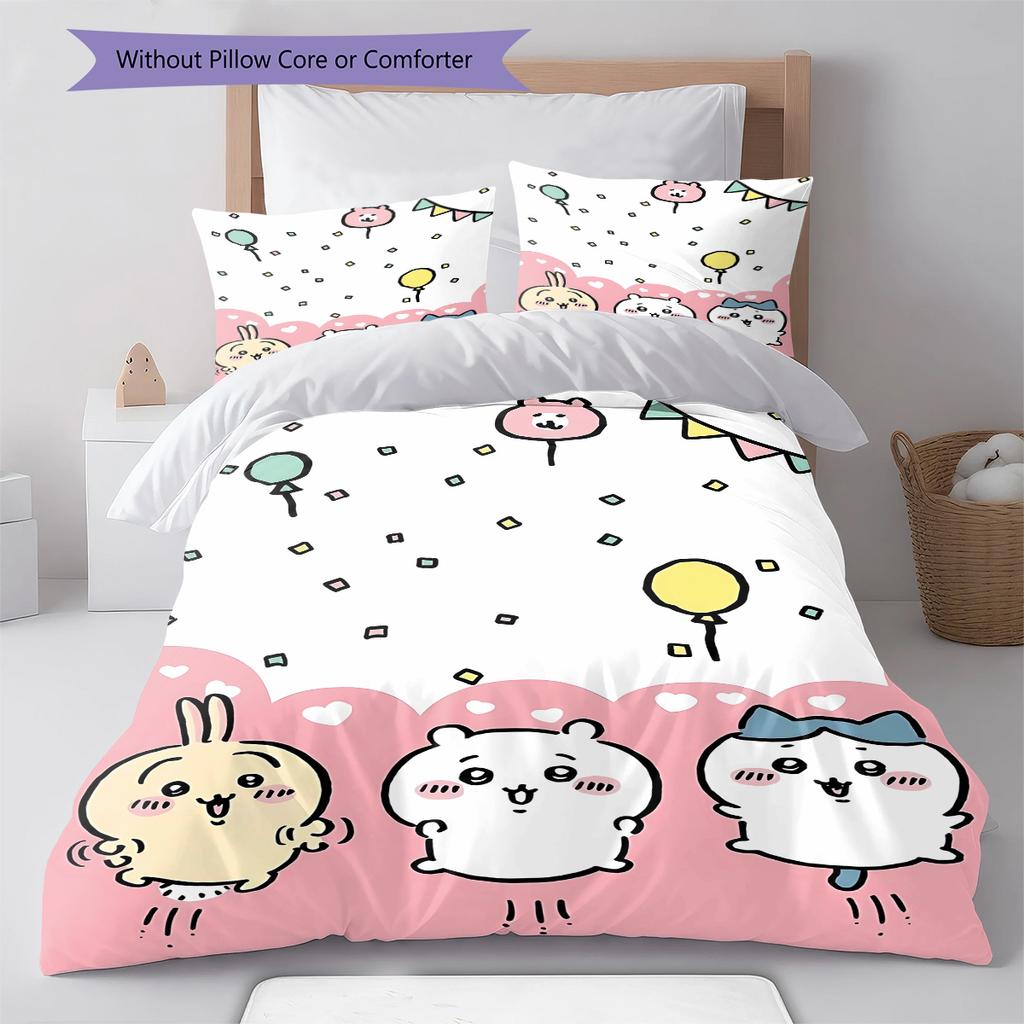chiikawa Pattern Bedding,Quilt Set Quilt Cover Pillowcase Home Birthday Gift (1 * duvet cover + 2 * pillowcase, without core)