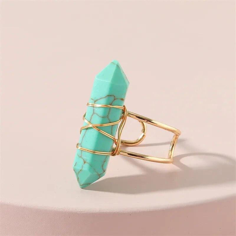 Fashion Vintage Natural Stone Ring For Women Men Female Luxury Copper Wire Wrap Blue Moonstone Rings Wholesale Jewelry Gifts