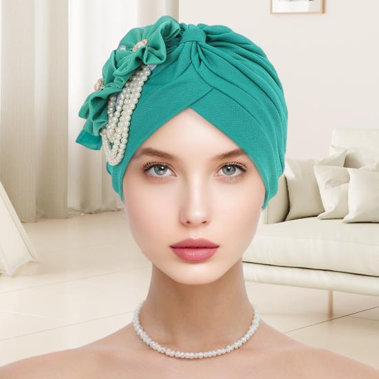 Dámský šátek na hlavu Klobouk Imitace perel Květinová dekorace Turban Klobouk Jednobarevný Pružný Střih Čelenka Klobouk na spaní