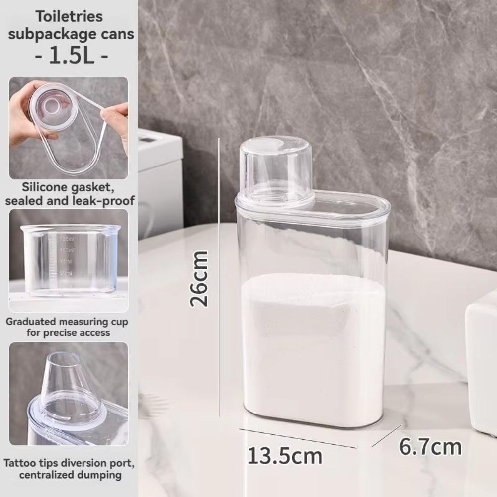 Airtight Washing Powder Storage Box Transparent with Measuring Cup Laundry Pod Bucket Large Capacity Laundry Detergent Dispenser