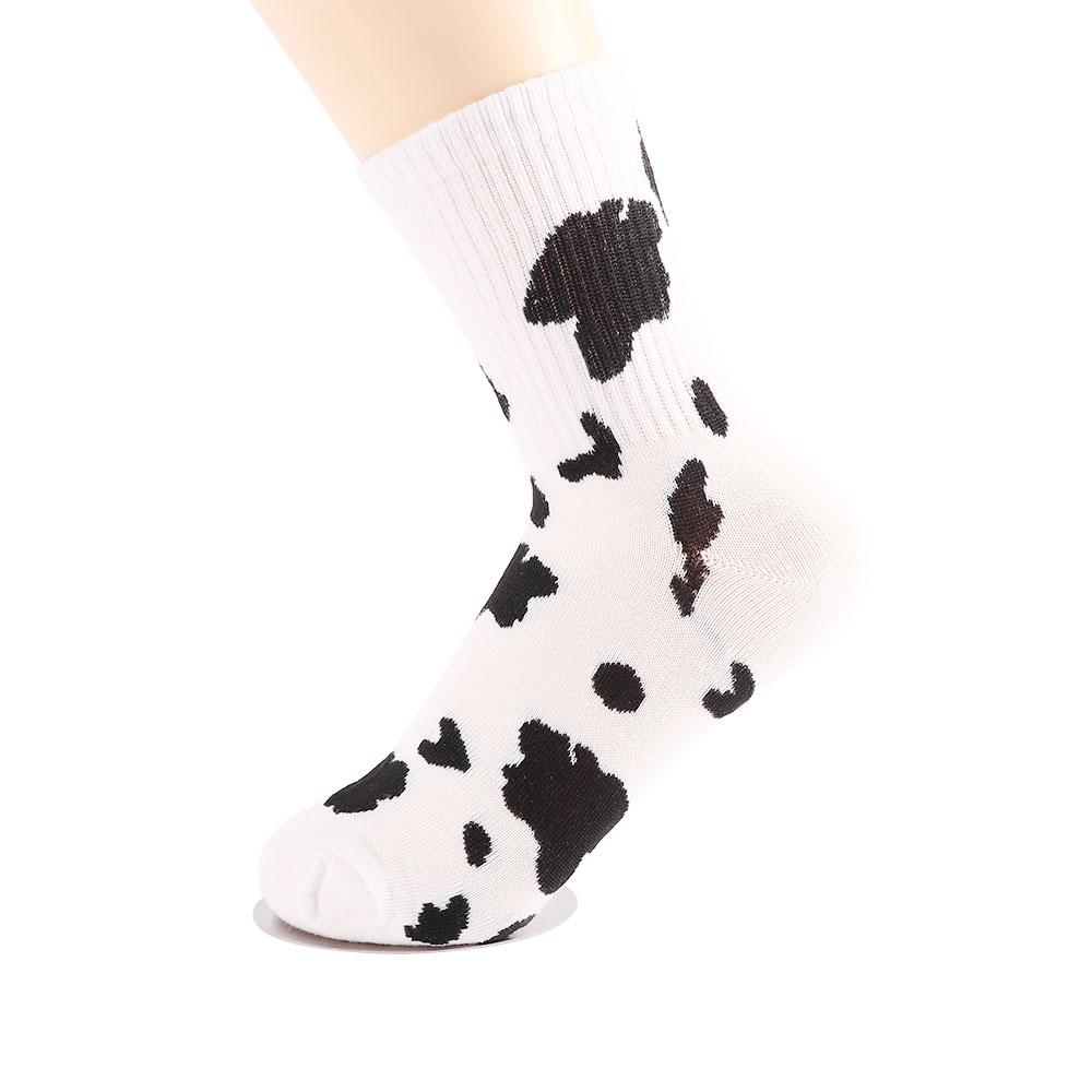 Trendy Women Cartoon Funny Striped Autumn Cotton Hosiery Cow Print Women Socks Cow Socks
