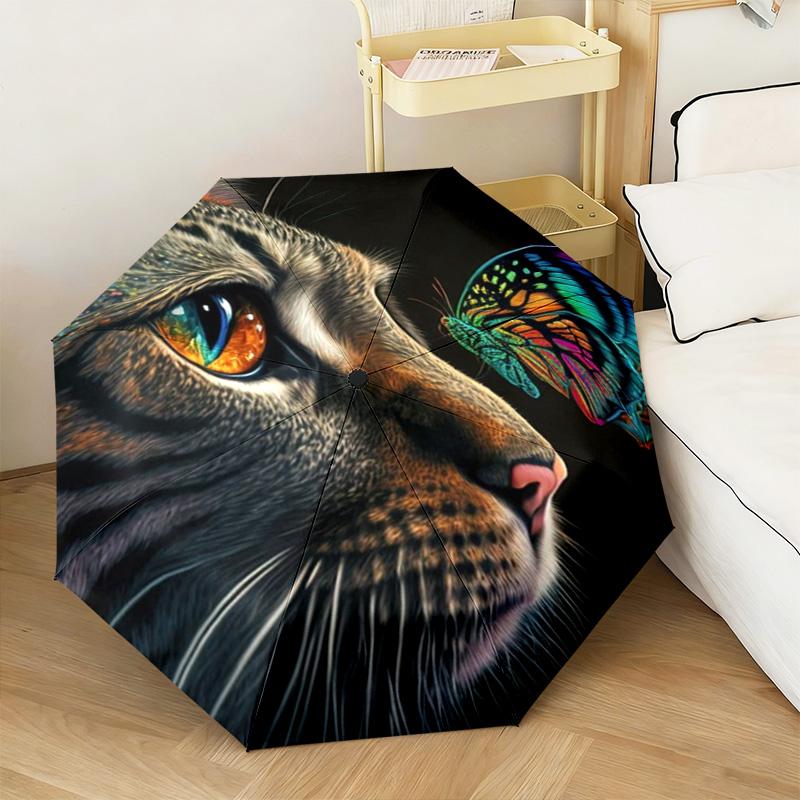 1 Stück Katzen Schmetterlinge Automatischer Regenschirm - Geeignet für Reisen Outdoor Tragbarer Regenschirm Geburtstagsgeschenk Tägliche Notwendigkeiten