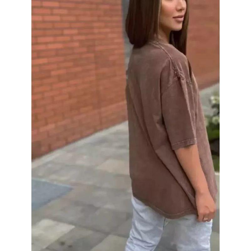 Fashion Style Print Letter Loose round Neck Short Sleeve T-shirt Loose round Neck Short Sleeved