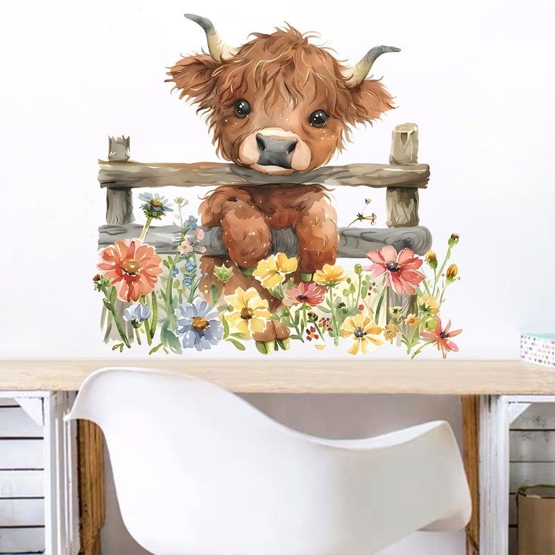 

1pcs Self-adhesive PVC Wall Stickers Kids Room Decor Home Decoration Cartoon Flowers Cute Cow Wall Decals Fridge Bedroom Door 40x40CM