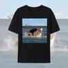 Lustige Katze beißt Hai Print T-Shirts Unisex Damen Sommer Lässige Mode Lockere Oberteile Streetwear Rundhals Kurzarm T-Shirts