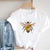 (European Size) Floral Lovely Clothing Casual Tee Bee Trend Cute Top Fashion T Shirt Short Sleeve Women Print Lady Female O-neck Graphic T-shirt