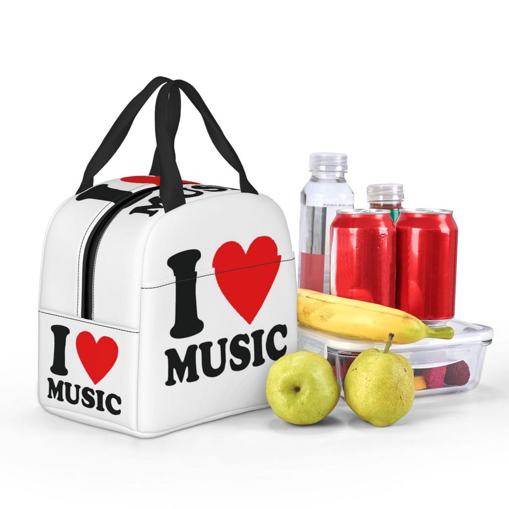 I Love Music Insulated Lunch Bag for Women Children Portable Food Boxes Thermal Lunch Box Tote