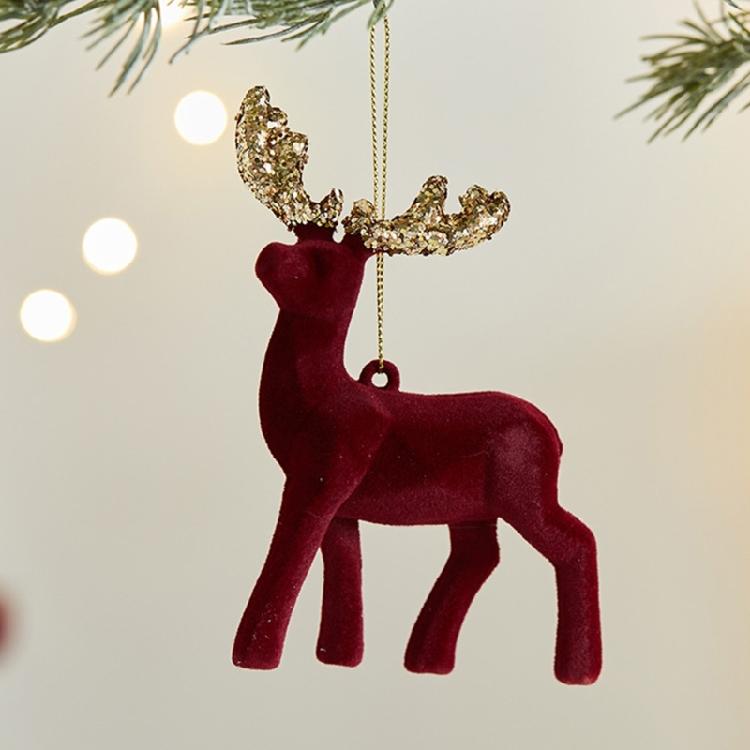 Plastic Flocking Reindeer Figurine with Sequined Ornament Festives Christmas Tabletop and Windowsill Decoration Gift