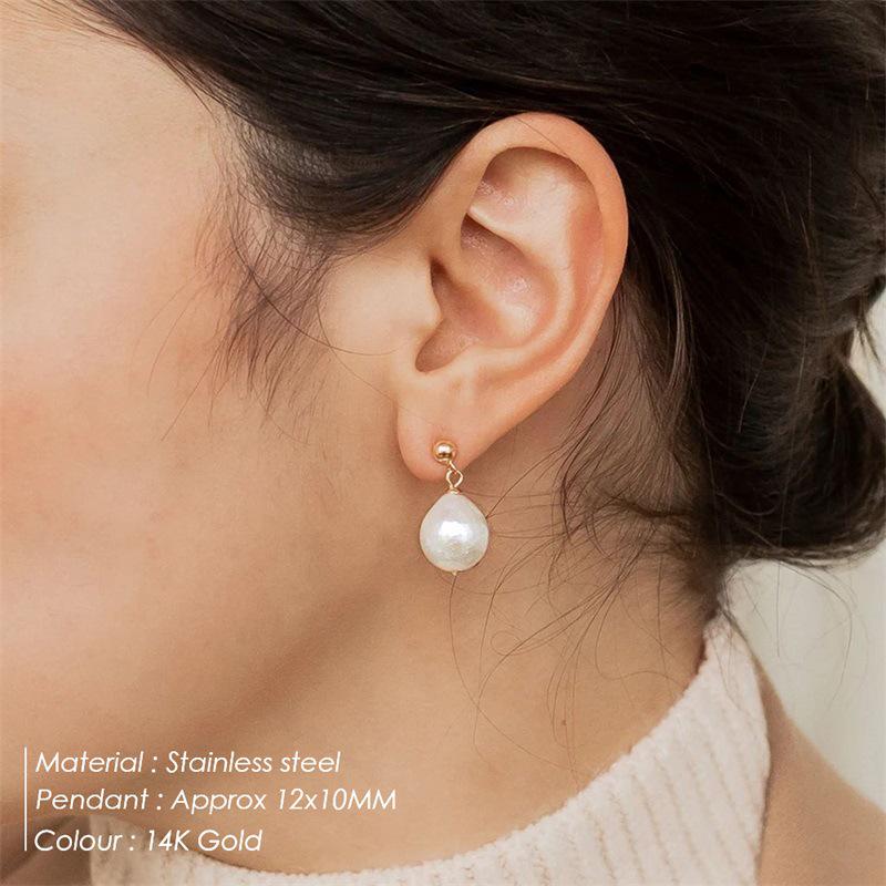 St. Delan 14K Gold Plated Freshwater Pearl Irregular Korean Stainless Steel Stud Earrings