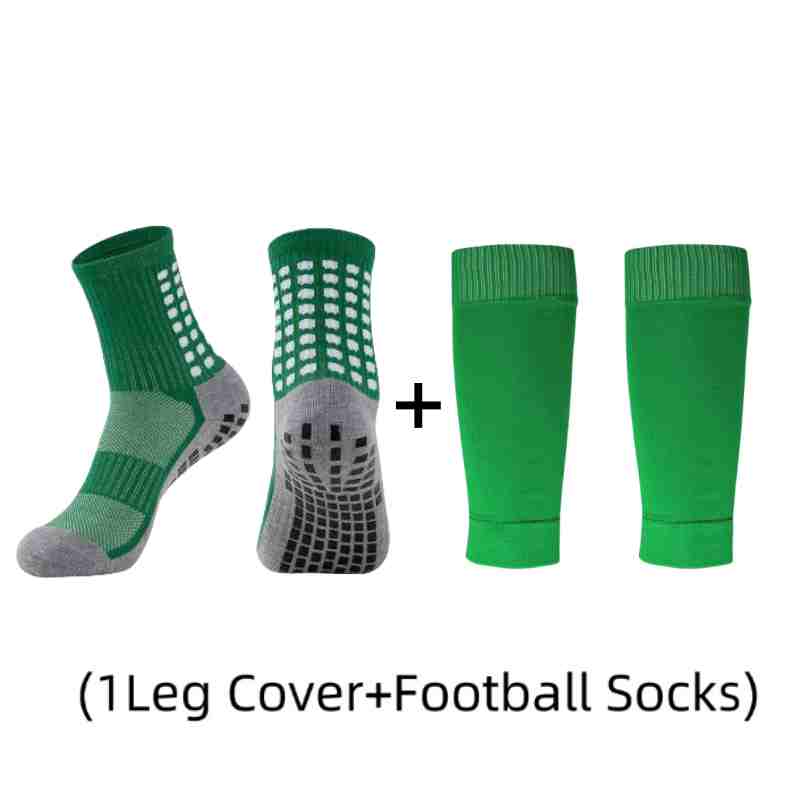 1 Pair of Combination Adhesive Point Anti Slip, Sweat and Odor Resistant  Football Sports Socks+leg Protectors