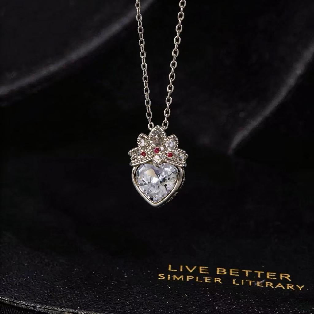 Korean Full Diamond Heart Titanium Steel Necklace Light Luxury Niche Colored Zircon Temperament Women Clavicle Chain Jewelry Gift