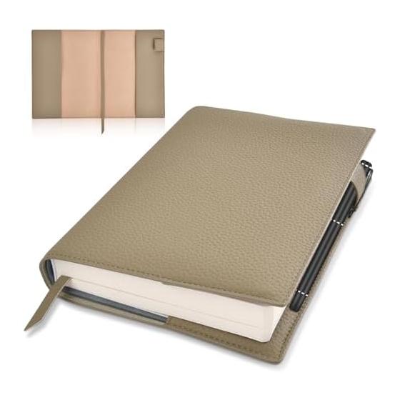Book Cover A5 Waterproof Leather Notebook Cover with Bookmark Notebook Cover Literary Book Reference Book Specialty Book with Pen Clip Book Cover