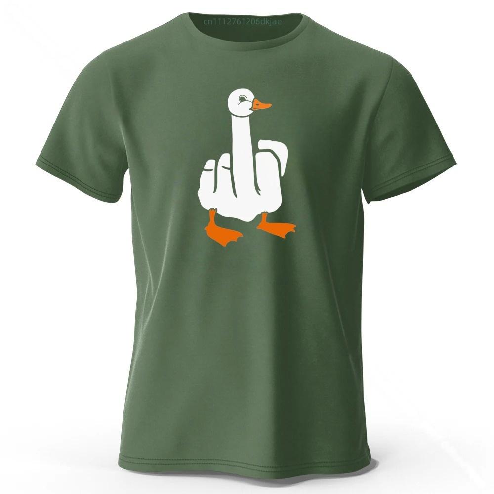 Funny Middle Finger Duck Creative Print Pure Cotton Tshirt for Mens Leisure Entertainment Tshirt Plus Size Loose Sports Top
