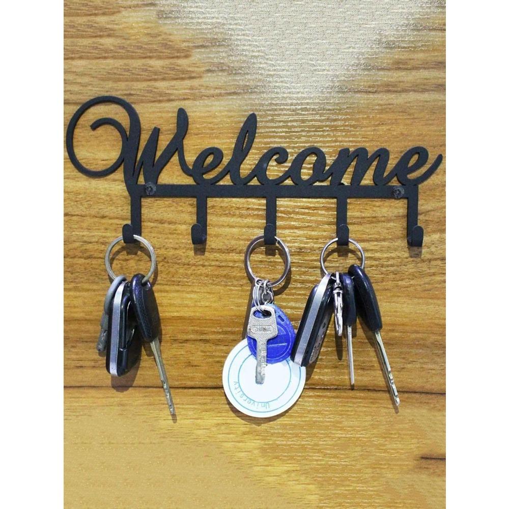 Wrought Iron Key Holder Wall Mounted with Hooks for Entryway Hallway Kitchen Decorative Rack