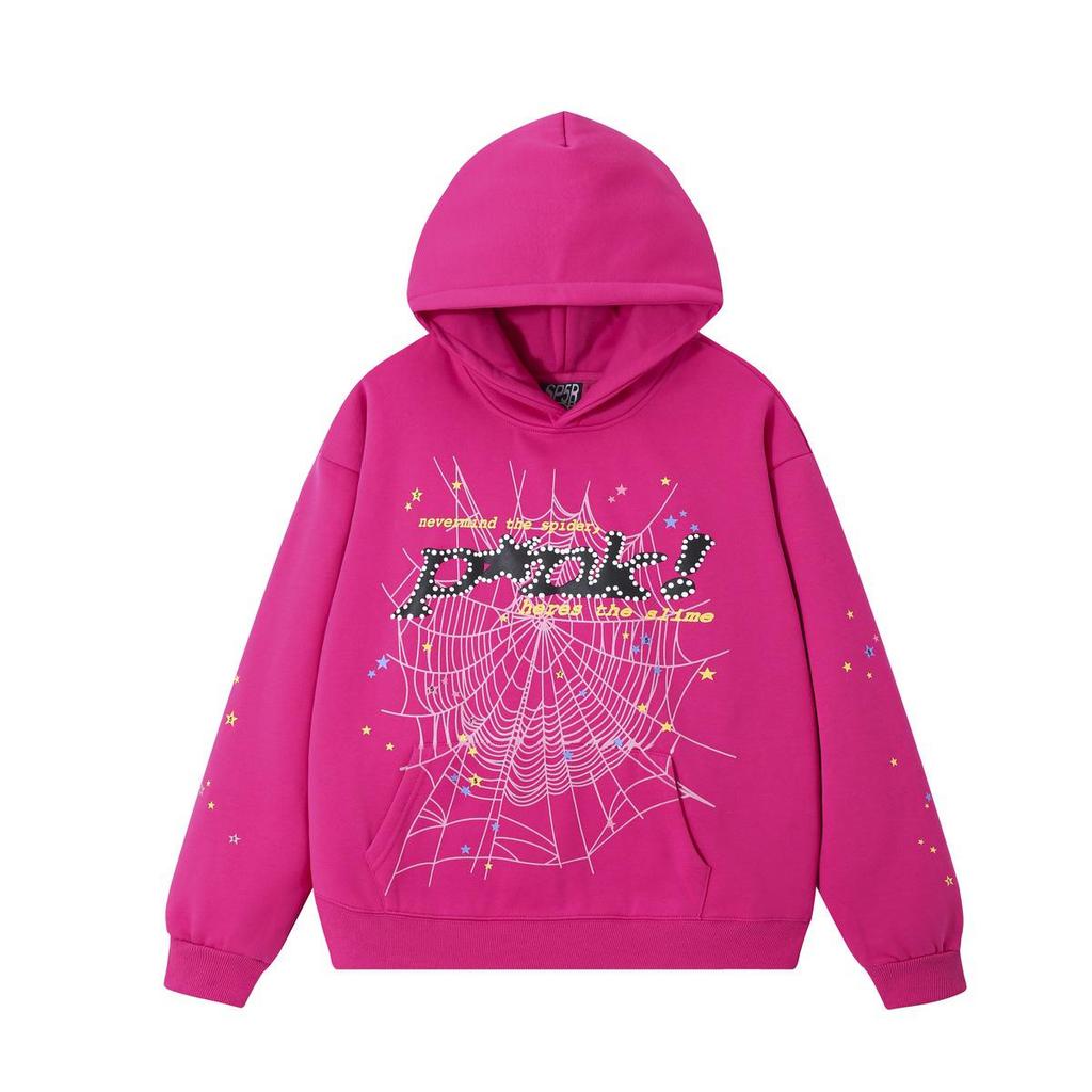 Young Thug Style Foam Letter Hoodie - Pink Hip-Hop Sweatshirt for Couples