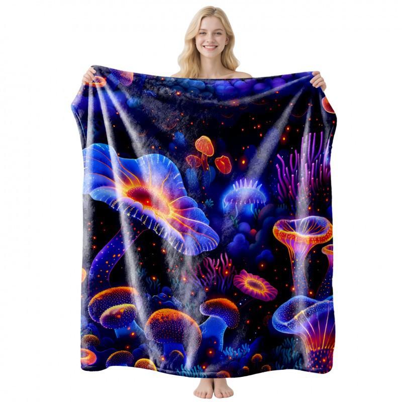 Soft Fleece Blanket With Starry Sky Print Camping Sofa Napping Air Conditioning Use Customizable Design
