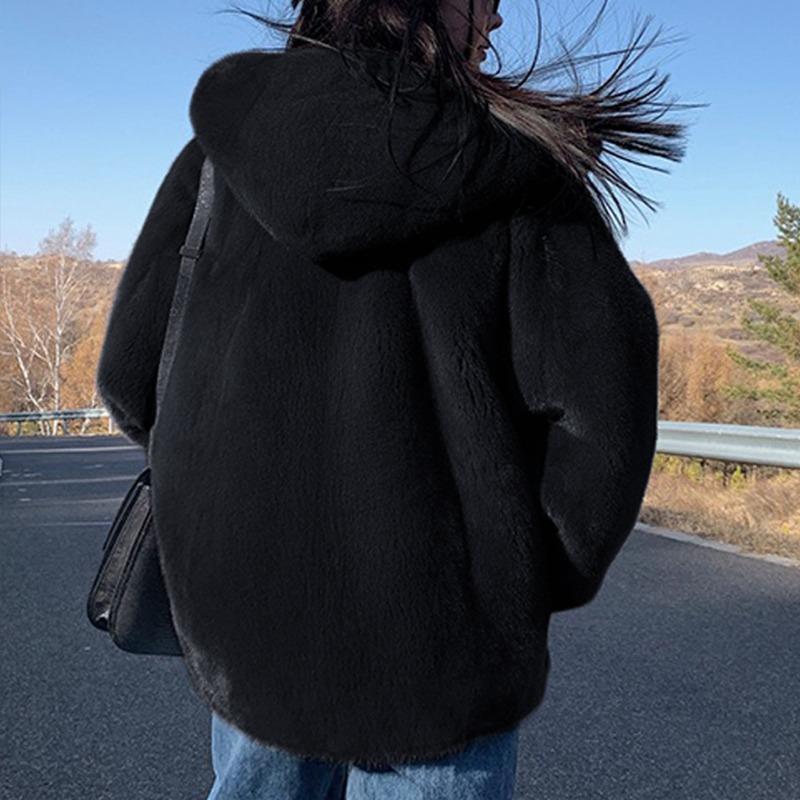 

Модная осенне-зимняя новинка, короткая куртка-топ из искусственного меха на молнии с капюшоном для женщин XXXXL чёрный