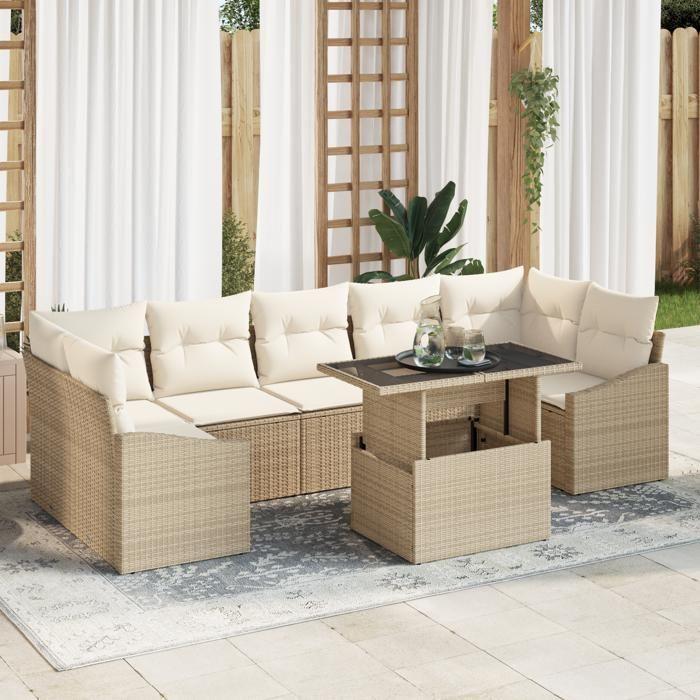 VidaXL Ensemble de canapés de jardin 8 pièces avec coussins beige en résine tressée 3348957