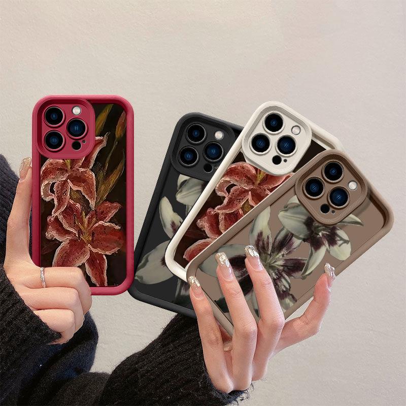 Retro Classic Oil Painting Flower Case For Iphone 17 Pro Max 16 15 14 13 12 11 Pro Max 17 Air 16E 1 Plus Candy Matte Cover Capa