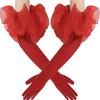 Long Velvet Gloves with Organza Ruffle Cuff, Elbow-Length Formal Gloves for Wedding/Party/Ball