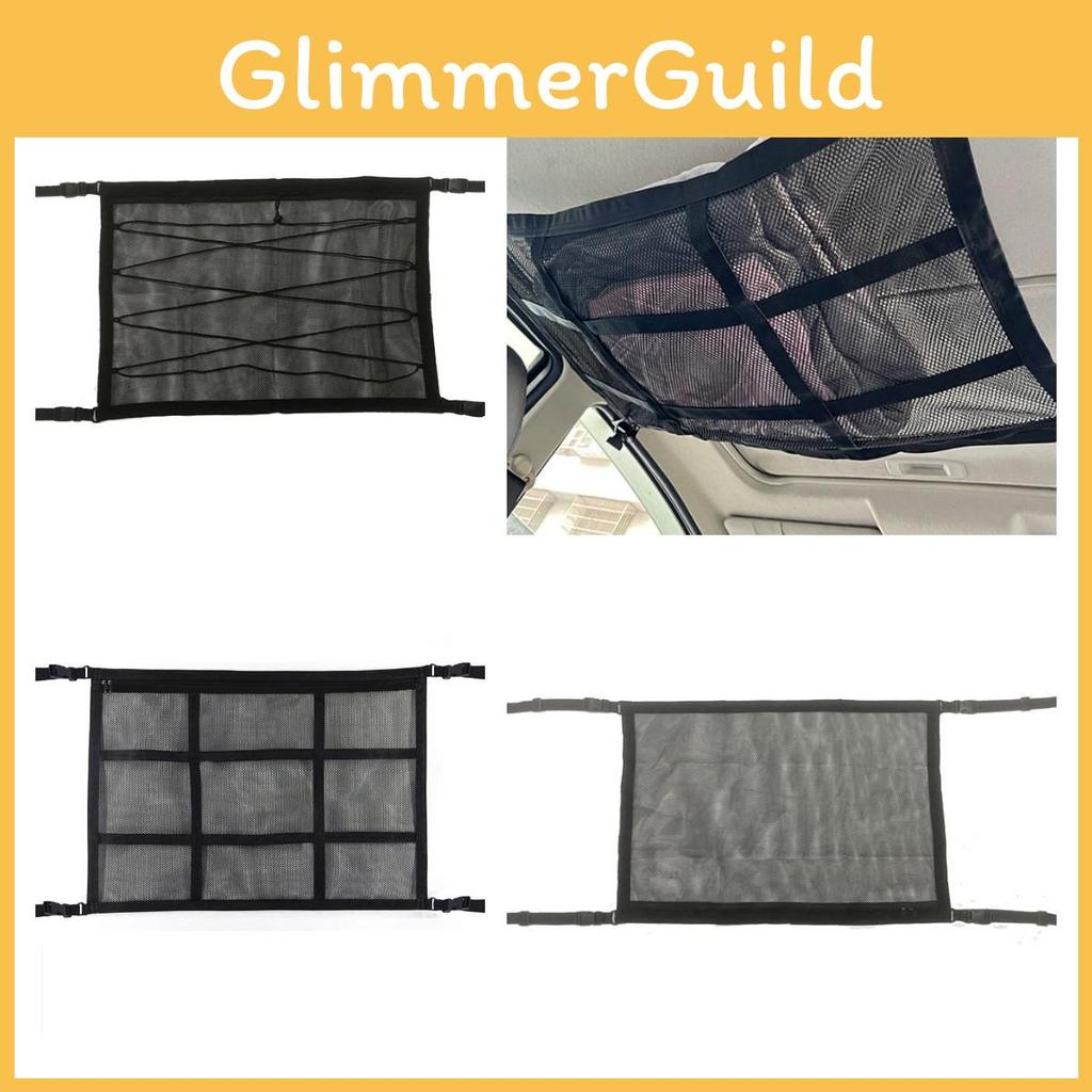 Car Top Storage Net For Organizing Auto Accessories Black Double-layer Cross Weave Style