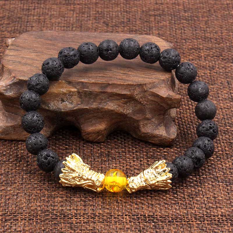 Natural Black Lava & White Howlite Stone Beads Bracelet Pulseira Masculina Mens Jewelry Buddha Dragon Bead Bracelet for Women