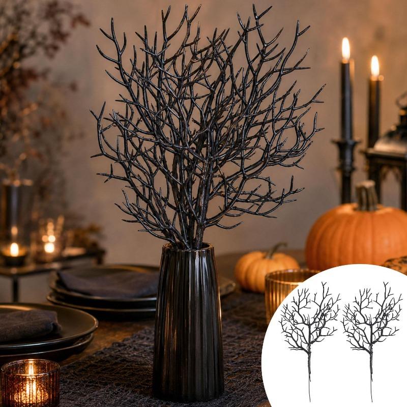 Artificial Black Branches Halloween Fake Leaves Stem Plants Flower Home Decoration Halloween Theme Branch Party Decor Supplies