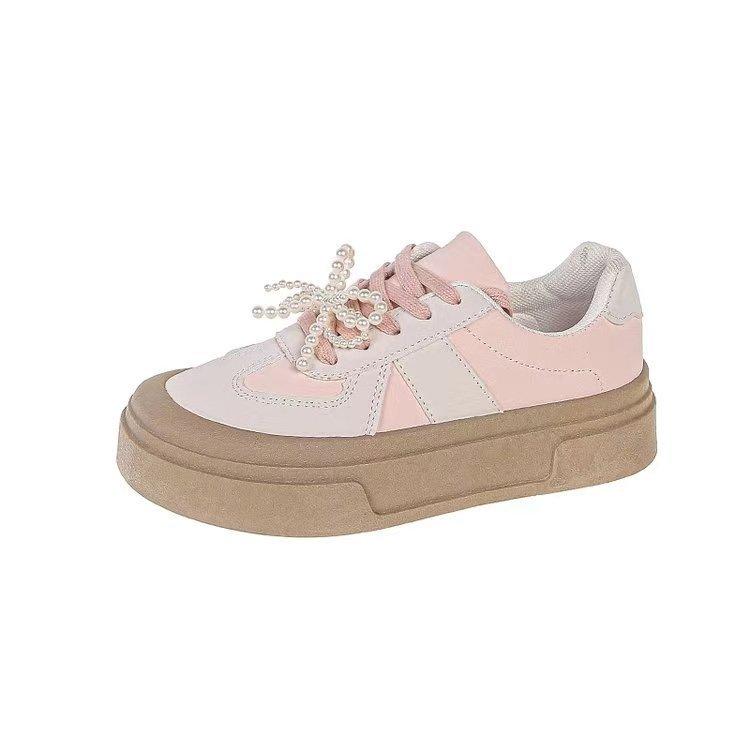 

Женская весенне-осенняя обувь на толстой подошве Niche Sports Casual Pops Shoes Hundred Tie Small White Shoes Board Shoes 35 розовый