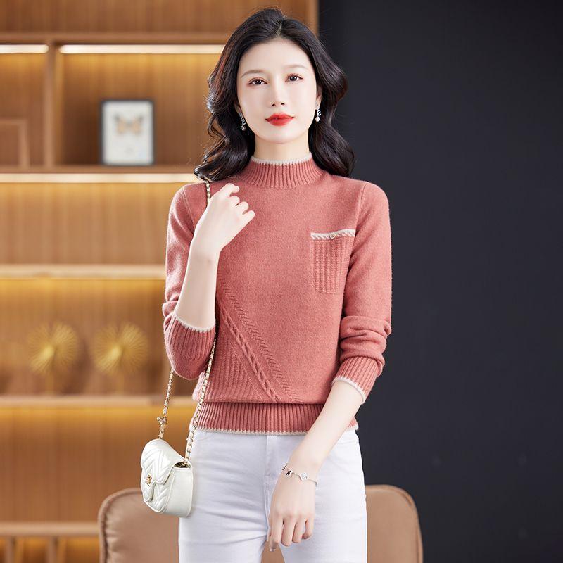 Semi-high-neck Sweater Women's Autumn and Winter Thickened Knitted Sweater Top Loose Pullover Base Loose Sweater