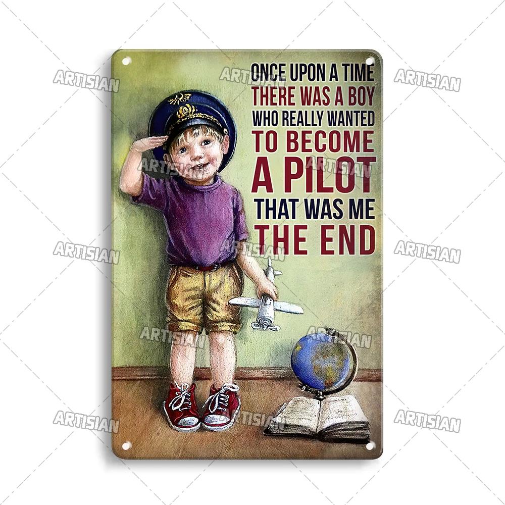 ARTISIAN Male Pilot And Airplane Decorative Plate Vintage Metal Poster Man Cave Home Wall Decor Sign Retro Wall Metal Tin Sign