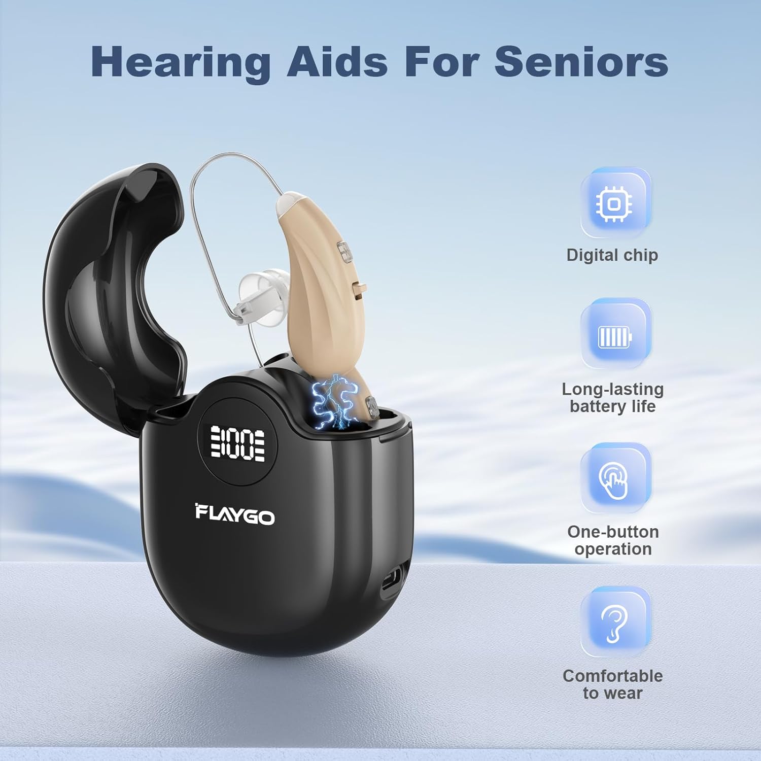 Hearing Aids for Seniors, OTC Hearing Aids for People with Hearing Loss, Sound Quality Restoration, Intelligent Noise Reduction, Standby 80h,