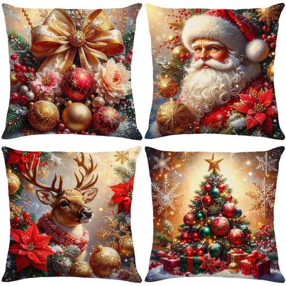 Polyester Christmas Cushion Cover Checkered Pattern Decorative Design Pillowcase Christmas Tree Printed Throw Pillow Cover
