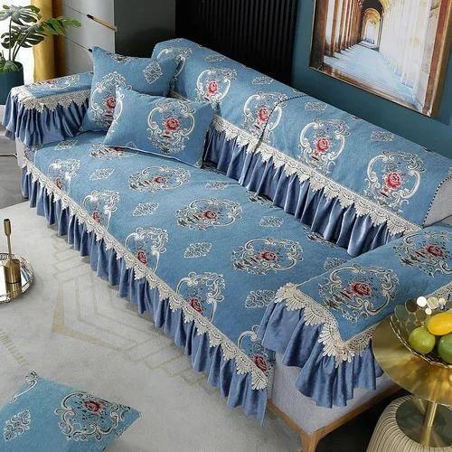 Vier Jahreszeiten Chenille Sessel Kissen Große Blume Rutschfeste Kissen Sofa Set Grüne Farbe Große Rock Saum 18cm Spitze Sofa Handtuch