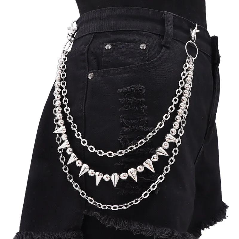 

Punk Spike Rivet Layered Metal Chain Keychains For Men Women Pants Jeans Biker Gothic Rock Belt Chains Jewelry Accessories Gift срібний