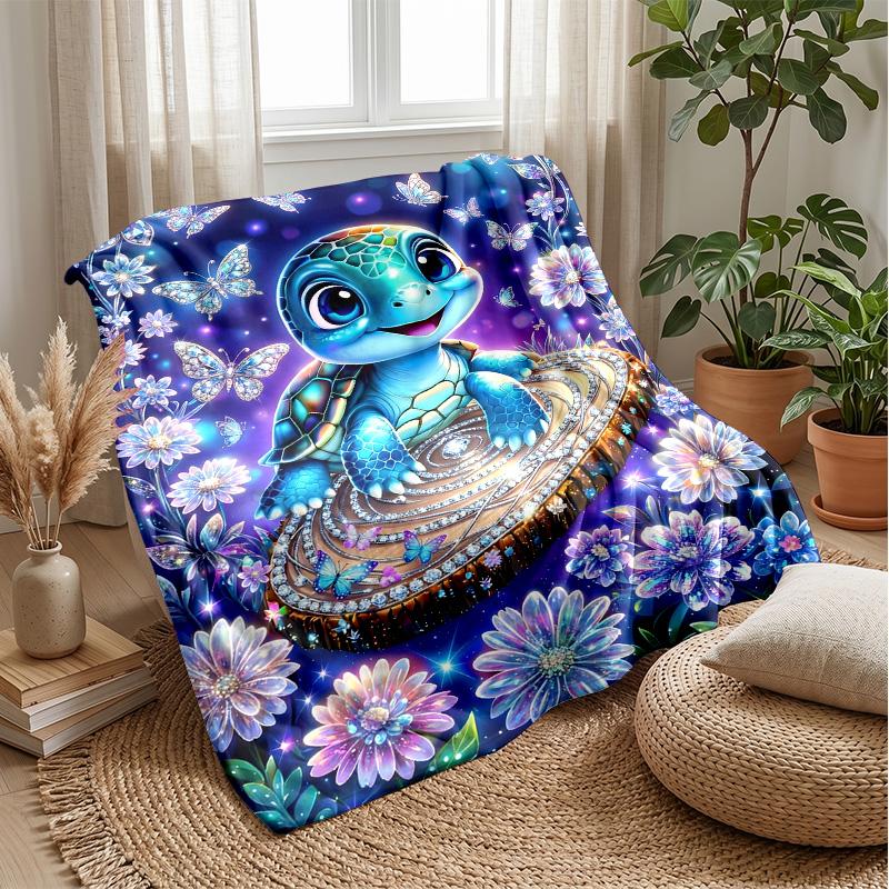 Galactic Sea Turtle Theme Blanket Lightweight Warm Flannel Blanket Decorative Throw Blanket for Home Decoration