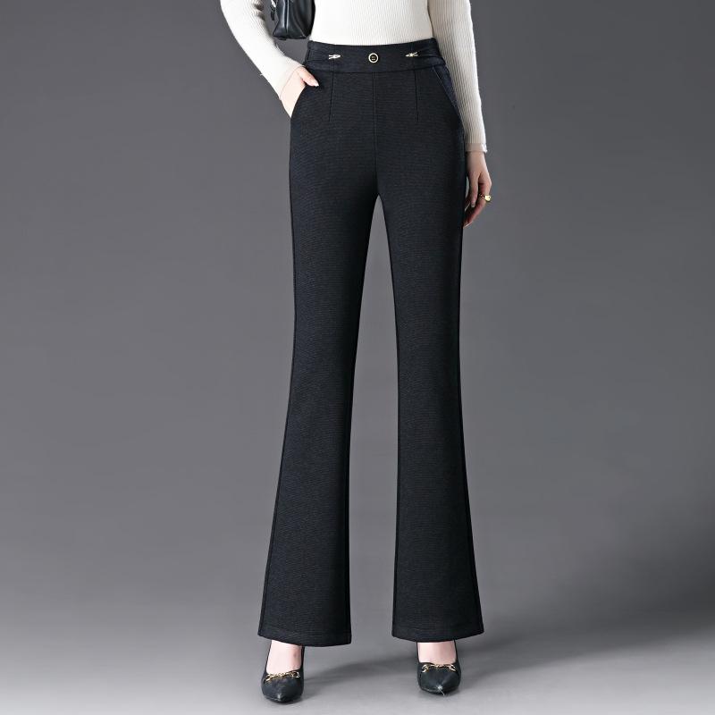 

Женские брюки микроклеш с высокой посадкой из шерстяной смеси для осени/зимы 2024 - Элегантная и теплая повседневная одежда для женщин среднего возраста XL Waist 28 чёрный