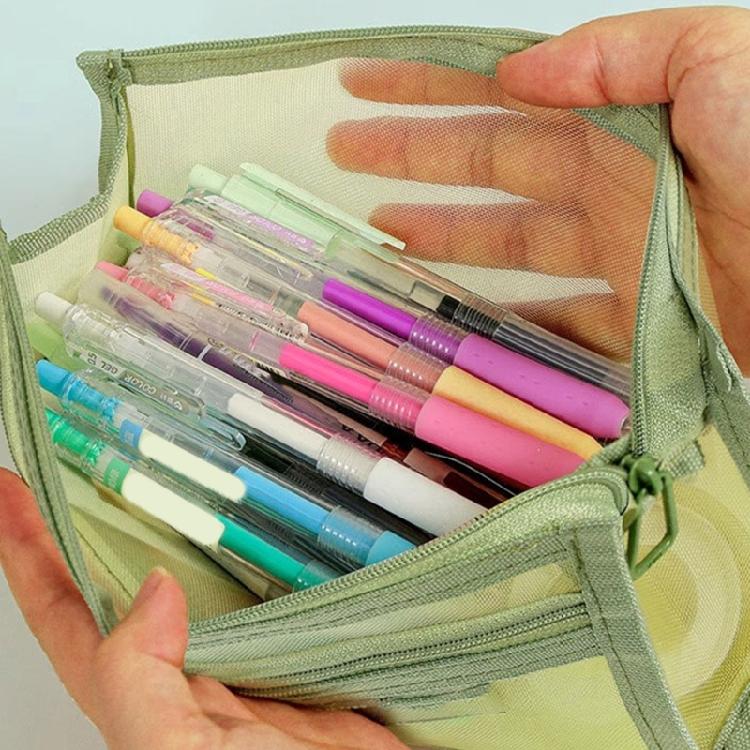 Double Layers Mesh Pencil Bag Large Capacity Pencil Case Pen Case Mesh Bag Clear Pen Bag Pencil Organisers