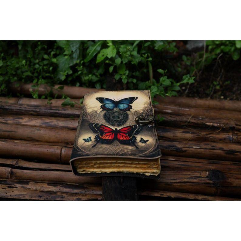 leather journal Butterfly Leather Writing Notebook Sketchbook blank spell book poetry Notepad book Traveling book for Men women Gift