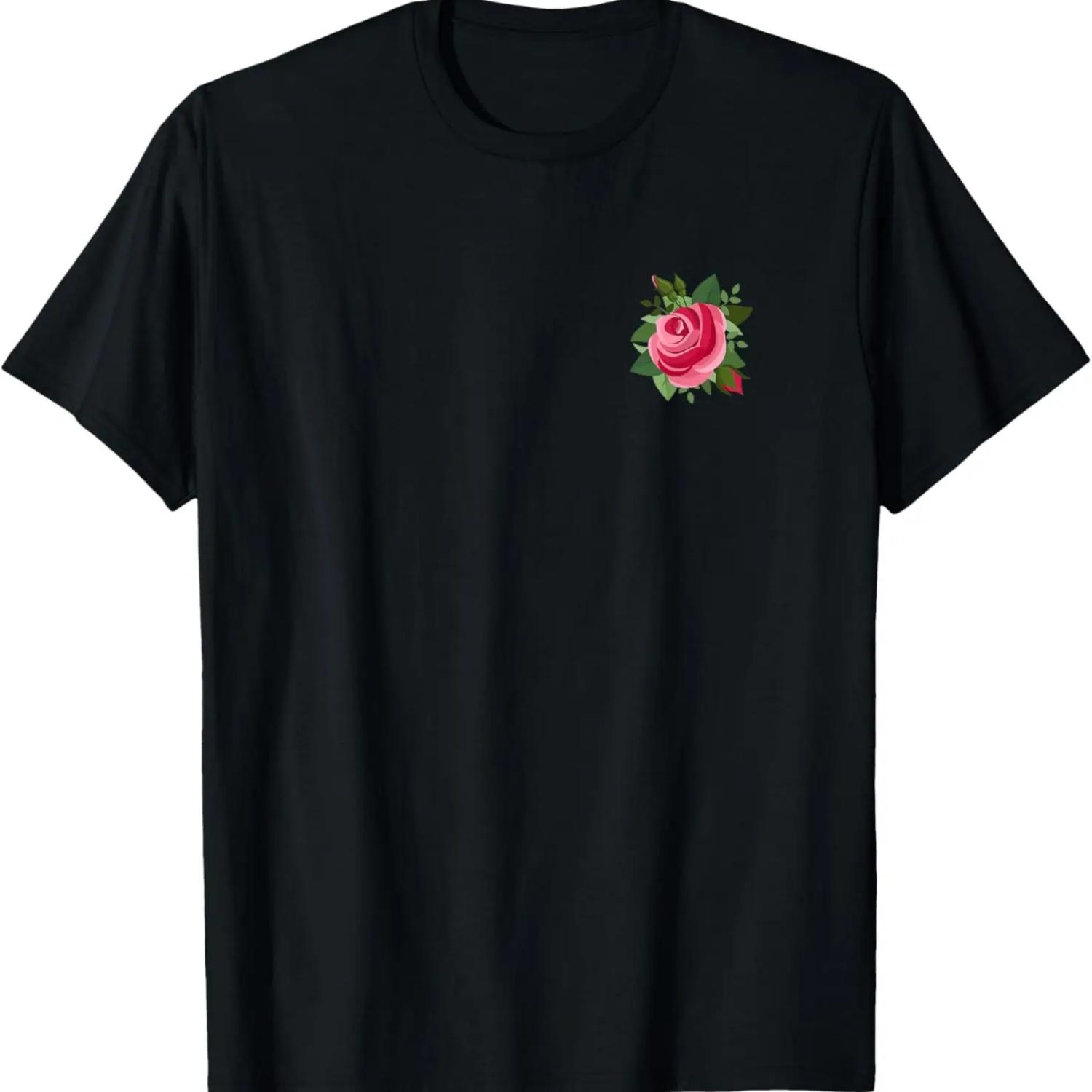 Red Rose left chest, pocket, for men and women, gift, friend T-Shirt S чёрный